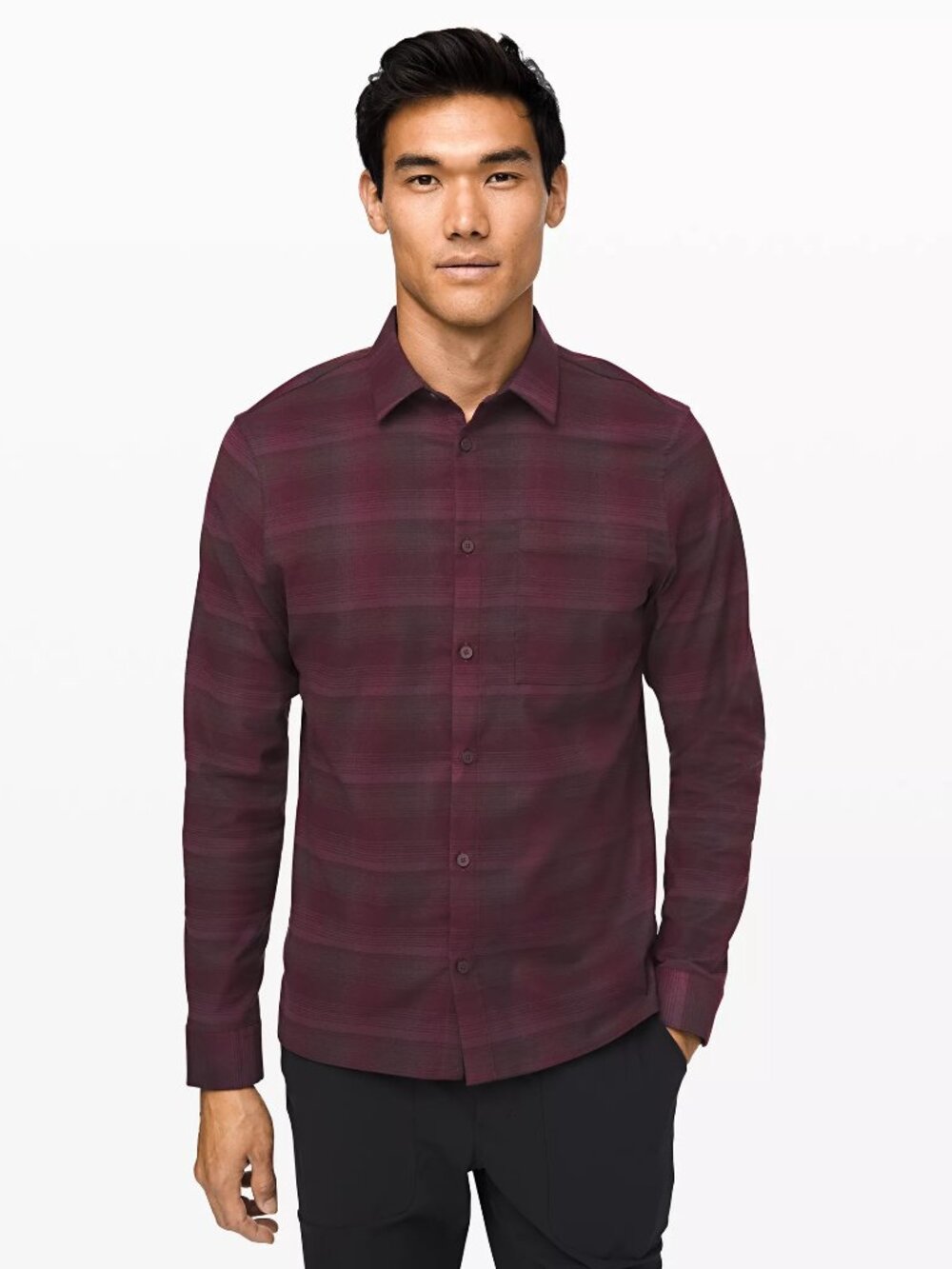 lululemon Men's Masons Peak Flannel Shirt in Maroon Plaid